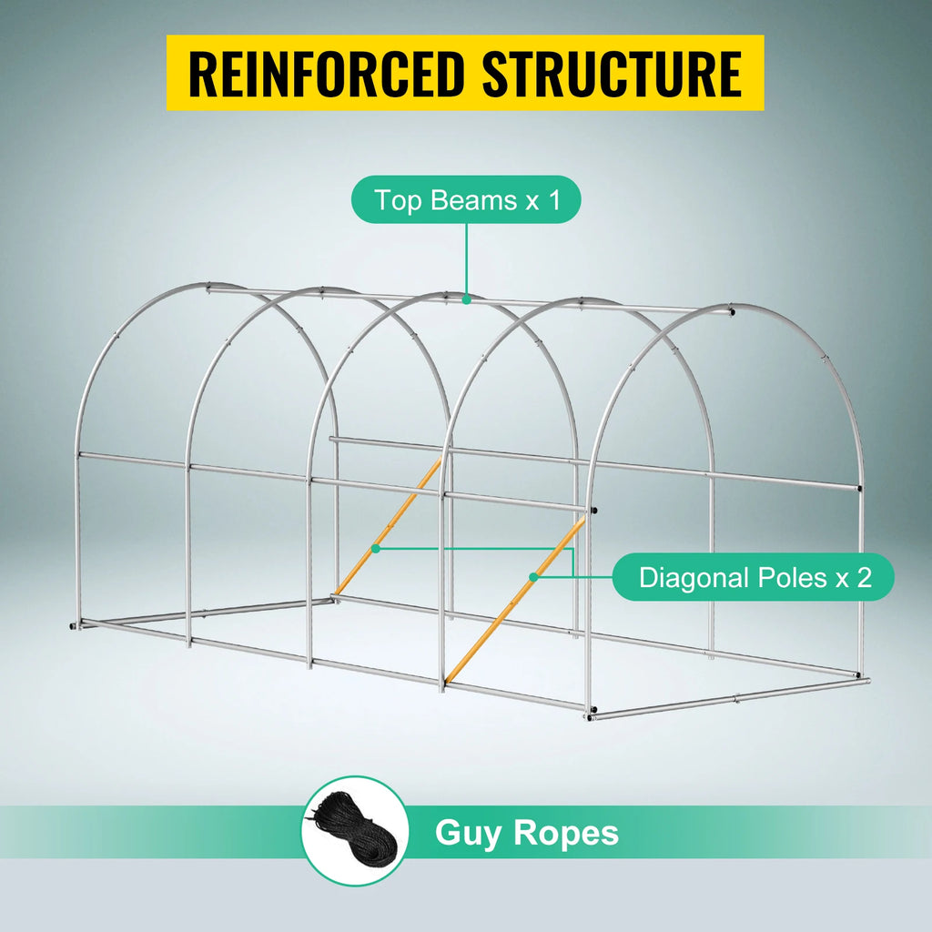 SucceBuy Walk-in Tunnel Greenhouse Galvanized Frame & Waterproof Cover 15x7x7/10x7x7/20x10x7/12x7x7 ft Greenhouses & Cold Frames