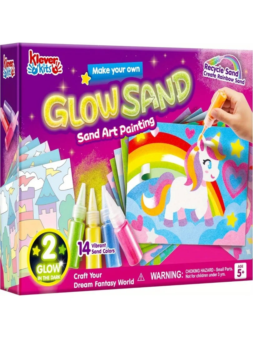 JOYFY Kid "Glow Sand" Sand Art Kits, Glow-In-The-Dark Sand Painting, 14 Colors 6 Fantasy Templates