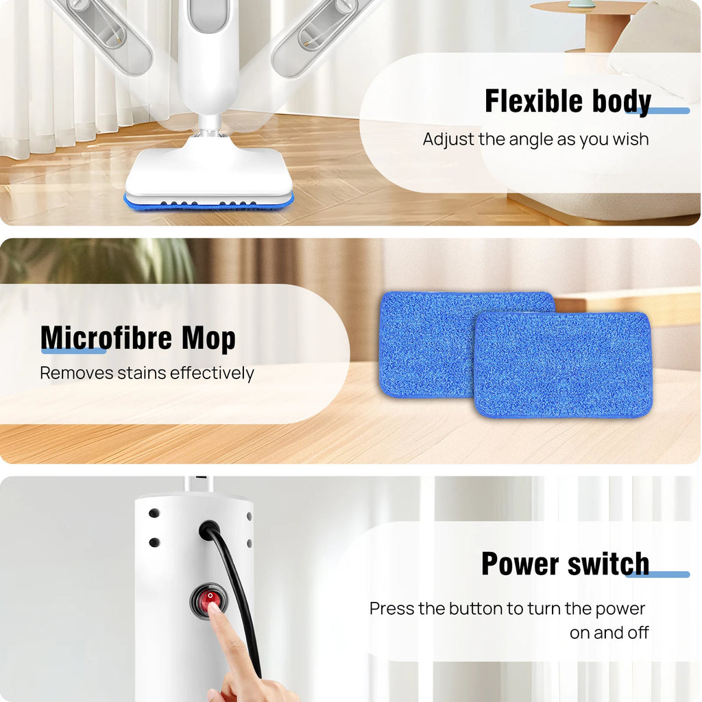 DayPlus Steam Mop 1500W Powerful Floor Steamer for Carpet Laminate Hardwood,2 Washable Pads, 400ml