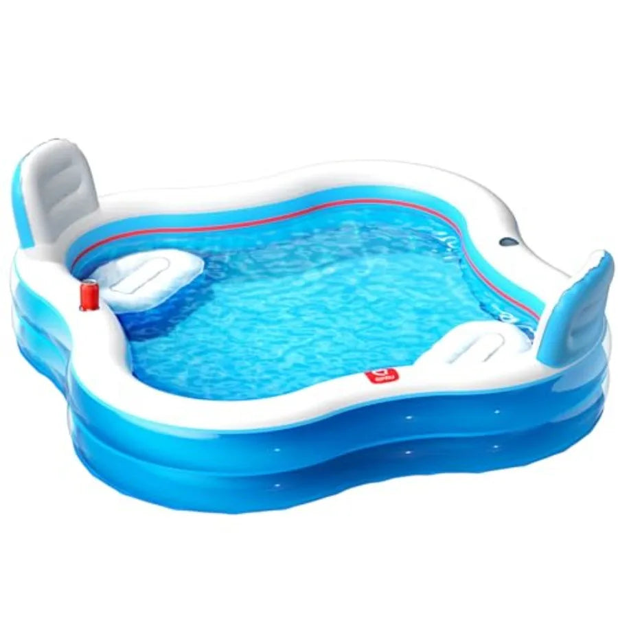 OPAU Inflatable Swimming Pool with 2 Seats and Backrests, 80" L x 80" W x 27" D Large Full-Sized Family Pools for Kids and Adults