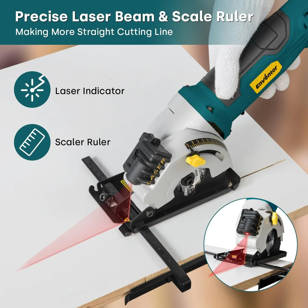 Compact Electric Circular Saw, Laser Guide, 4000RPM, 3 Blades