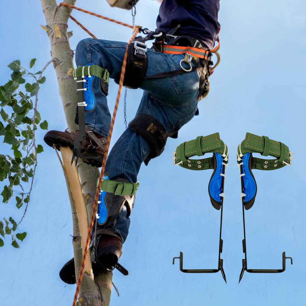 Tree Climbing Spikes Set, 2-Tooth Pole Climbing Gaffs with Safety Belt & Rope, 220lbs Capacity for Arborist Hunting