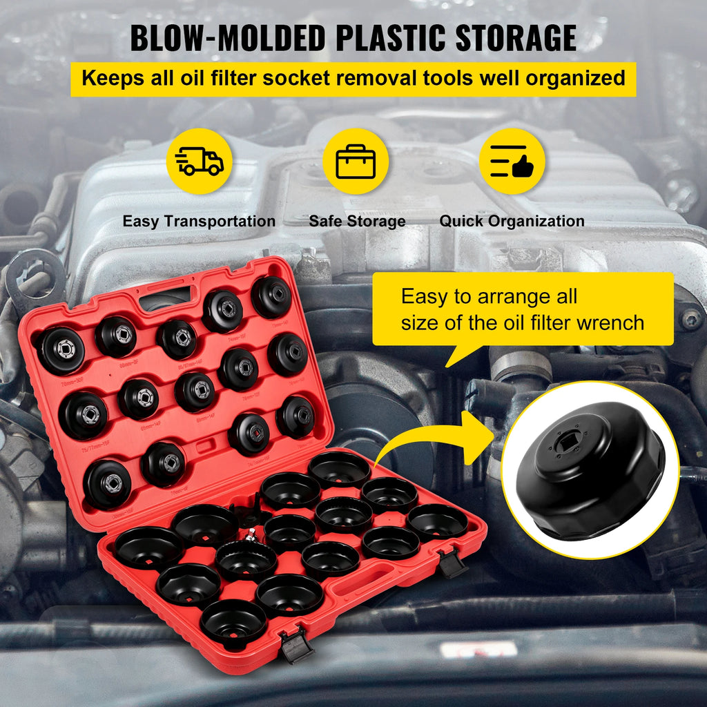 SucceBuy 30 Pcs Oil Filter Socket Set Car Removal Wrench Caps Fluted Cups Socket Remover Tool for Ford BMW AUDI Repairing