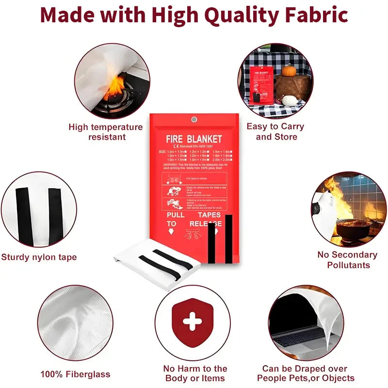 Emergency Fire Blanket 4 Pack, 40x40 Fiberglass Heat-Resistant Fire Suppression Blanket for Kitchen & Home Safety