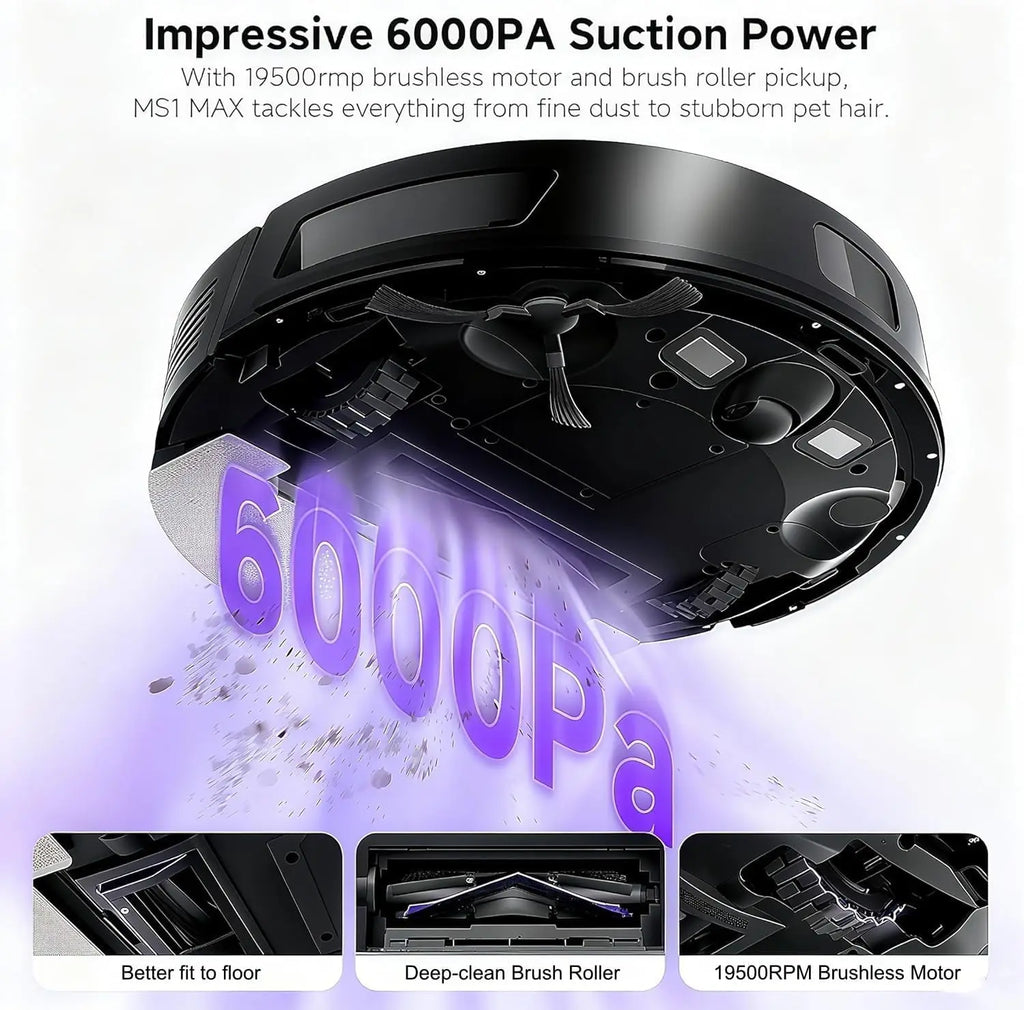 MONSGA Home Robot Vacuum and Mop Combo, 6000Pa Self-Emptying Robot Vacuum with LiDAR Navigation, 180mins Runtime, App/Voice Control