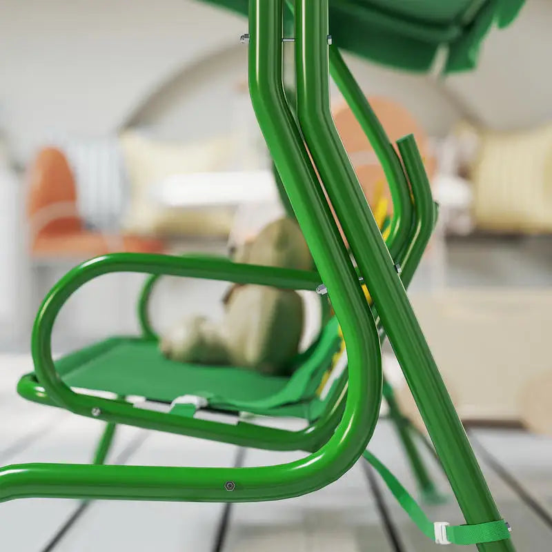 Kids Patio Swing Chair with Adjustable Canopy, Safety Belt for Patio, Garden, Poolside, Balcony, Dark Green