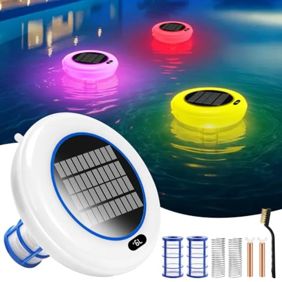 Solar Powered Pool Ionizer for Above Ground Inground Pools, Copper Rod Filter Accessories, Blue, Temperature Display 20-Hour Ru