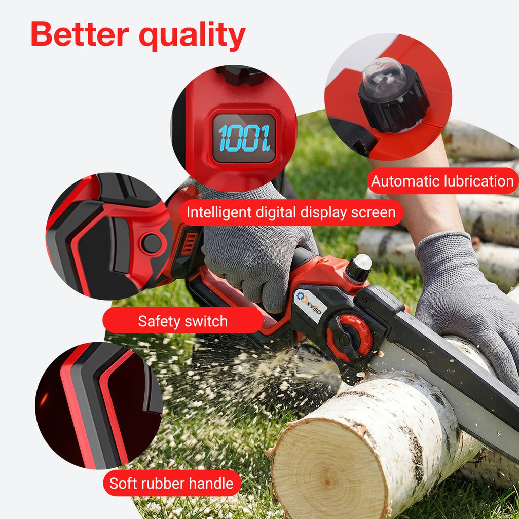 6" and 8" Mini Chainsaw Cordless, Portable Handheld Electric Chainsaw, 2 Batteries