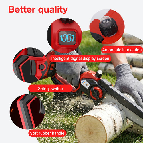 6" and 8" Mini Chainsaw Cordless, Portable Handheld Electric Chainsaw, 2 Batteries
