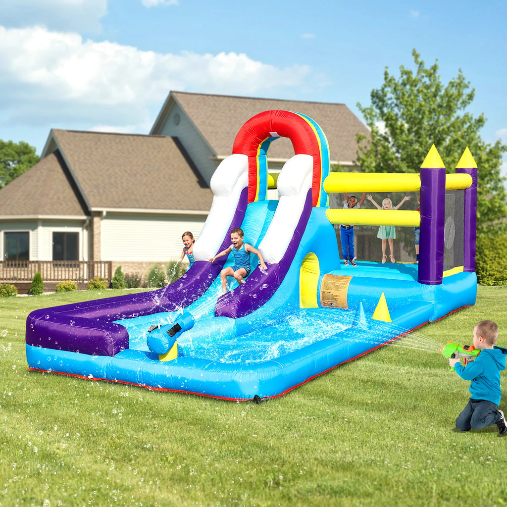 RTS Inflatable 23FT Inflatable Water Slide with Splash Pool, Outdoor Water Park Slide, Heavy Duty Bounce House with Climbing Wall & Water Spray for Summer Party Family Fun