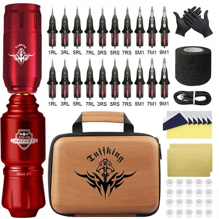 Wireless Rotary Tattoo Pen Kit – Mini Rocket Tattoo Machine Set with 1300mAh Battery, Adjustable 6–11V Speed Control, Type-C Charging