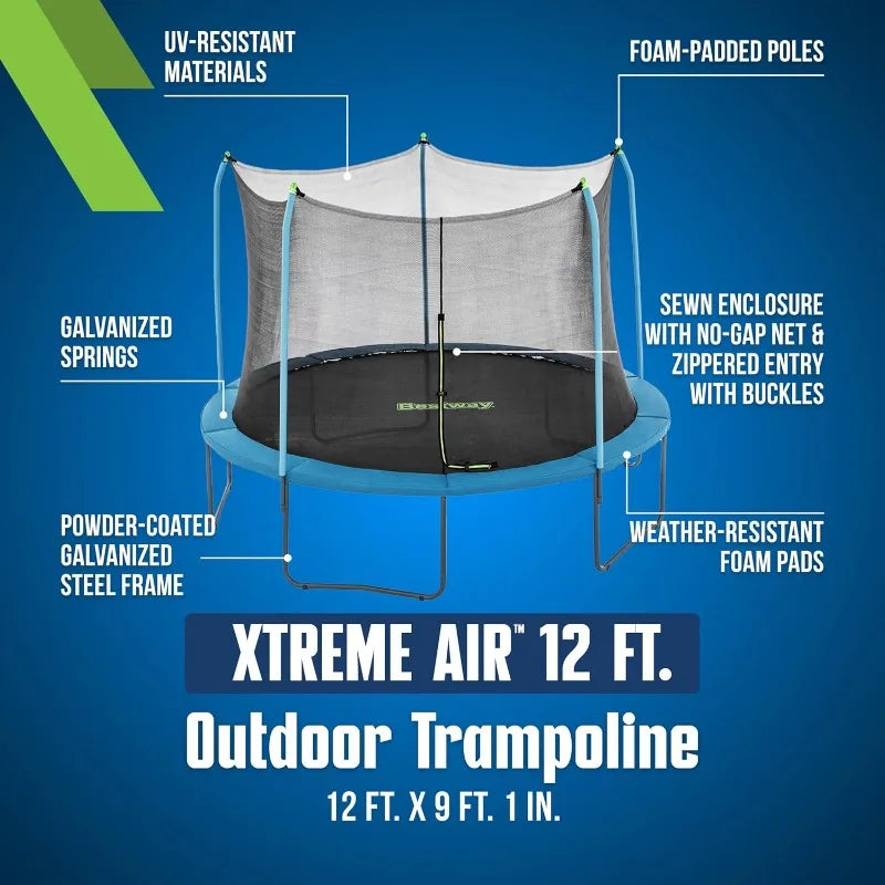 Bestway Xtreme Air Trampoline 10/12/15FT Outdoor Jumping Trampoline With No-Gap Safety Enclosure Net Foam Padded Poles For Kids