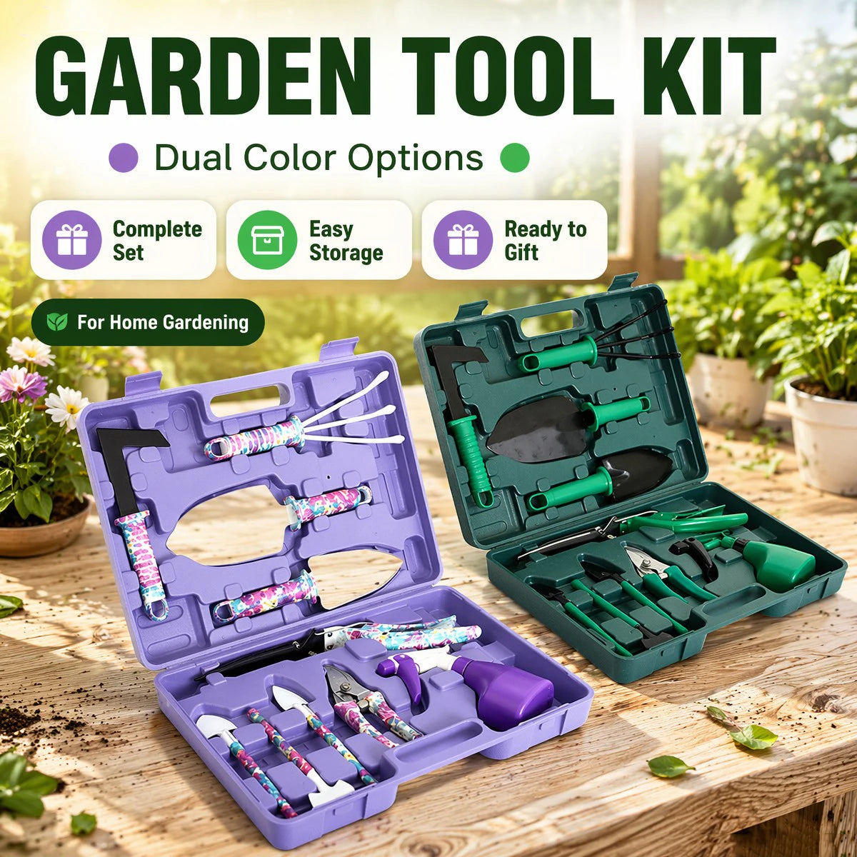 5/10 Pcs Gardening Tools Set with Carrying Case and Floral Print Ergonomic Handle Trowel Rake Weeder Pruner Shears Sprayer Gifts