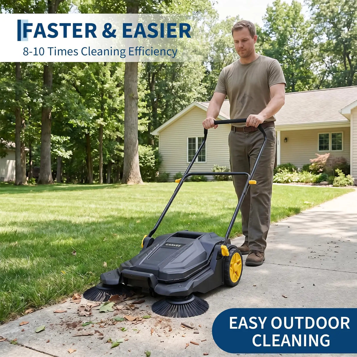 HiMiss 25.6" Manual Push Floor Sweeper, Walk-Behind Sweeper With 5-Gallon Bin, Adjustable Foldable Handle For Garage Patio Driveway