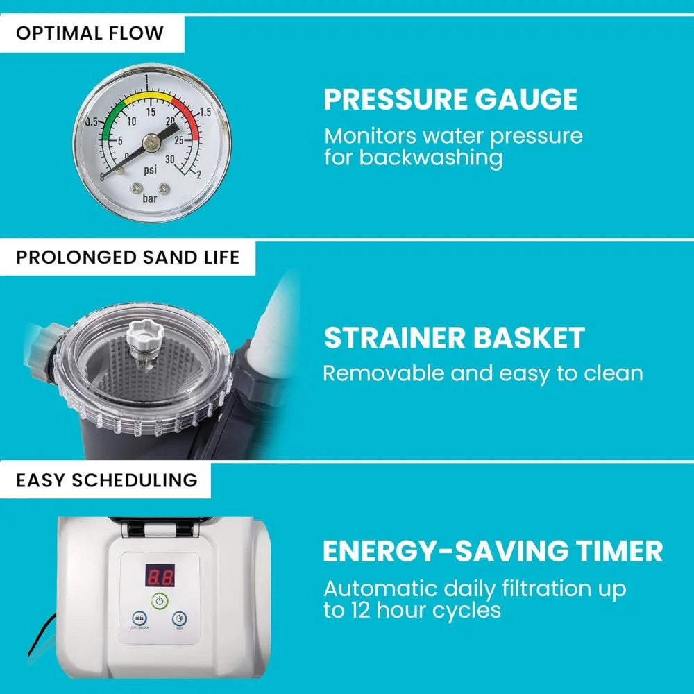 INTEX Krystal Clear Sand Filter Pump for Above Ground Pools Swimming Pool Pump with Automatic Timer Hydro Aeration Tech