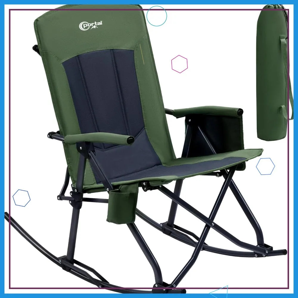 Portal Oversized Folding Rocking Camping Chair Portable Outdoor Rocker with High Back Hard Armrests Carry Bag Supports 400 lbs