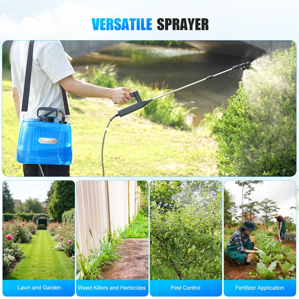 Battery Powered Sprayer 2 Gallon,Electric Weed Sprayer with 3 Adjustable Pressure Levels,4 Nozzles, For Lawn,Garden
