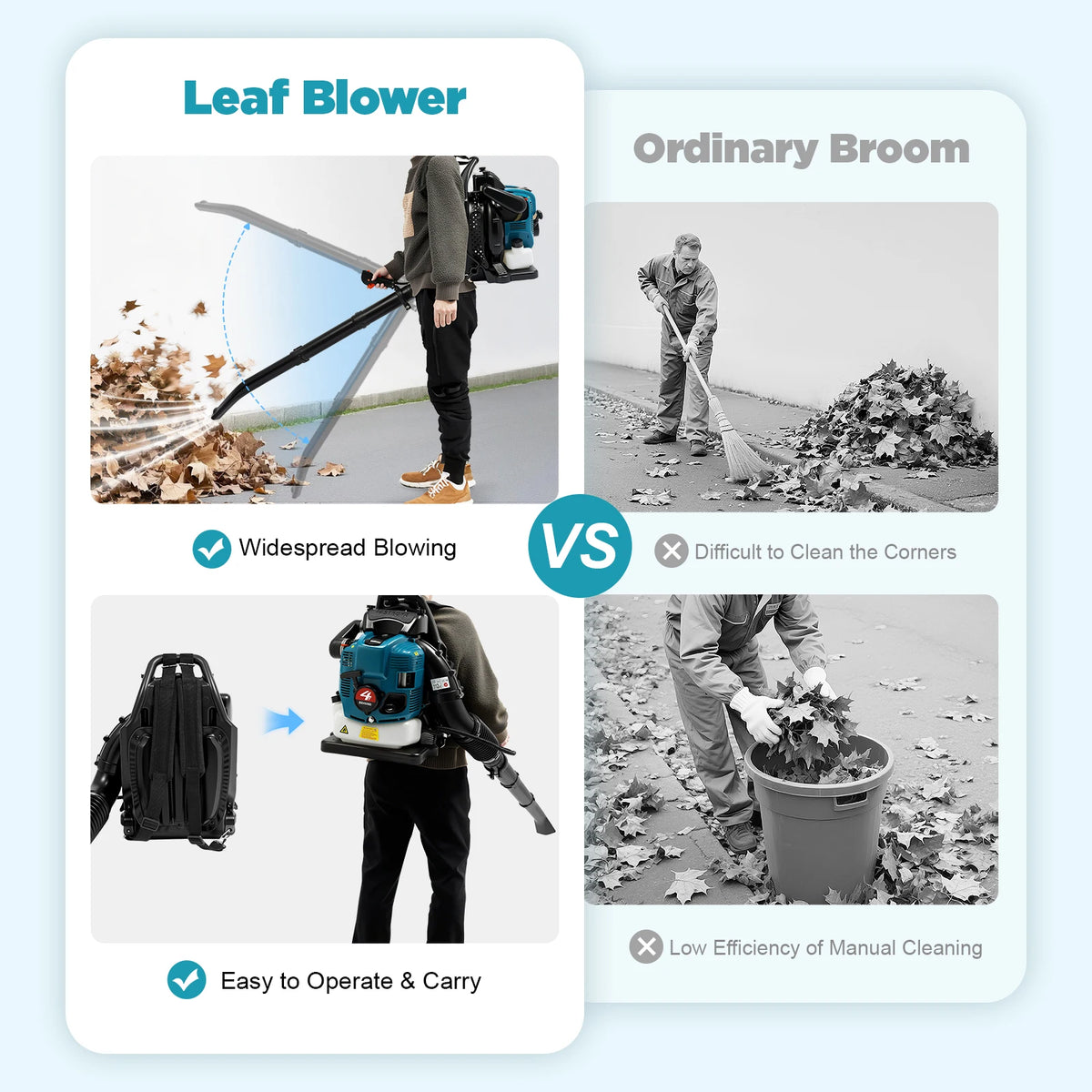 Bymaocar 75.6CC Backpack Leaf Blower, 4-Stroke Garden Gas Powered Leaf Blower, Powerful Blowing Low Fuel Consumption, 2600W for Leaf Sweeping, Lawn Cleaning