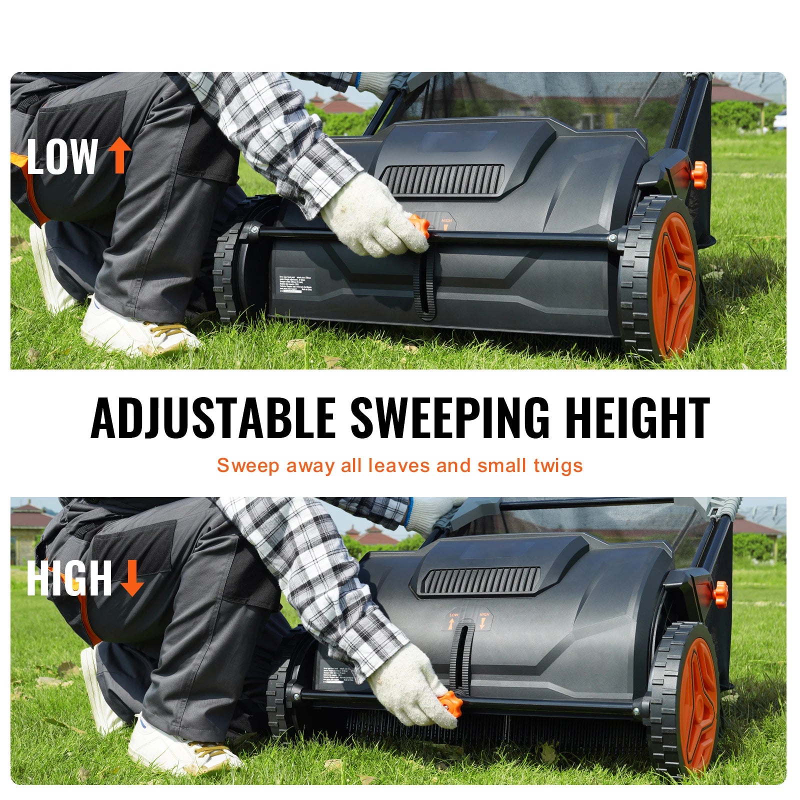 SucceBuy Tow Behind Lawn 21in Sweeper Large Capacity Heavy Duty Leaf Grass Collector with Adjustable Sweeping for Pick