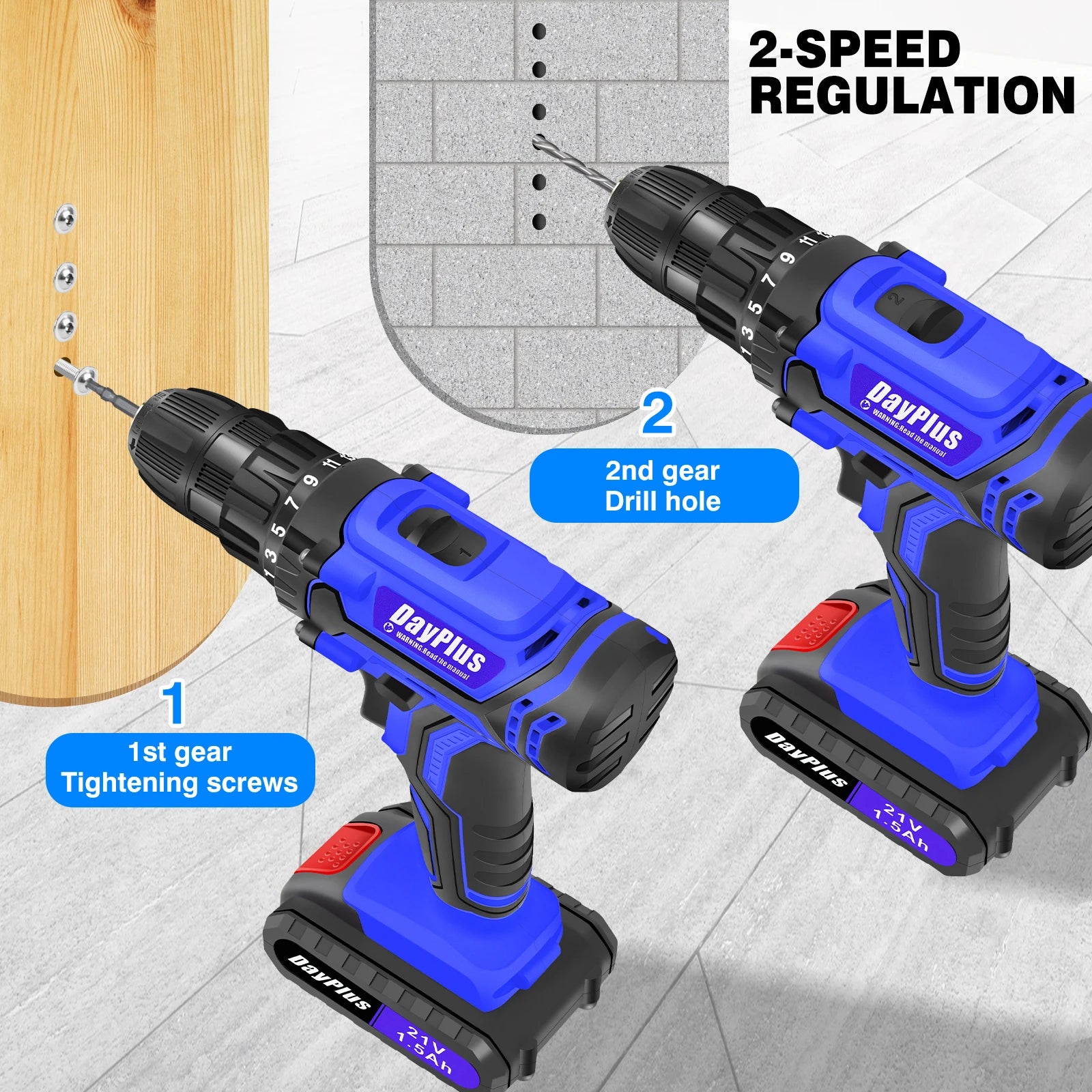21V Cordless Power Drill, Bits Included, 25+1 Torque Setting, 1.5mAh Li-ion Battery & Fast Charger, 2-Gear Drill