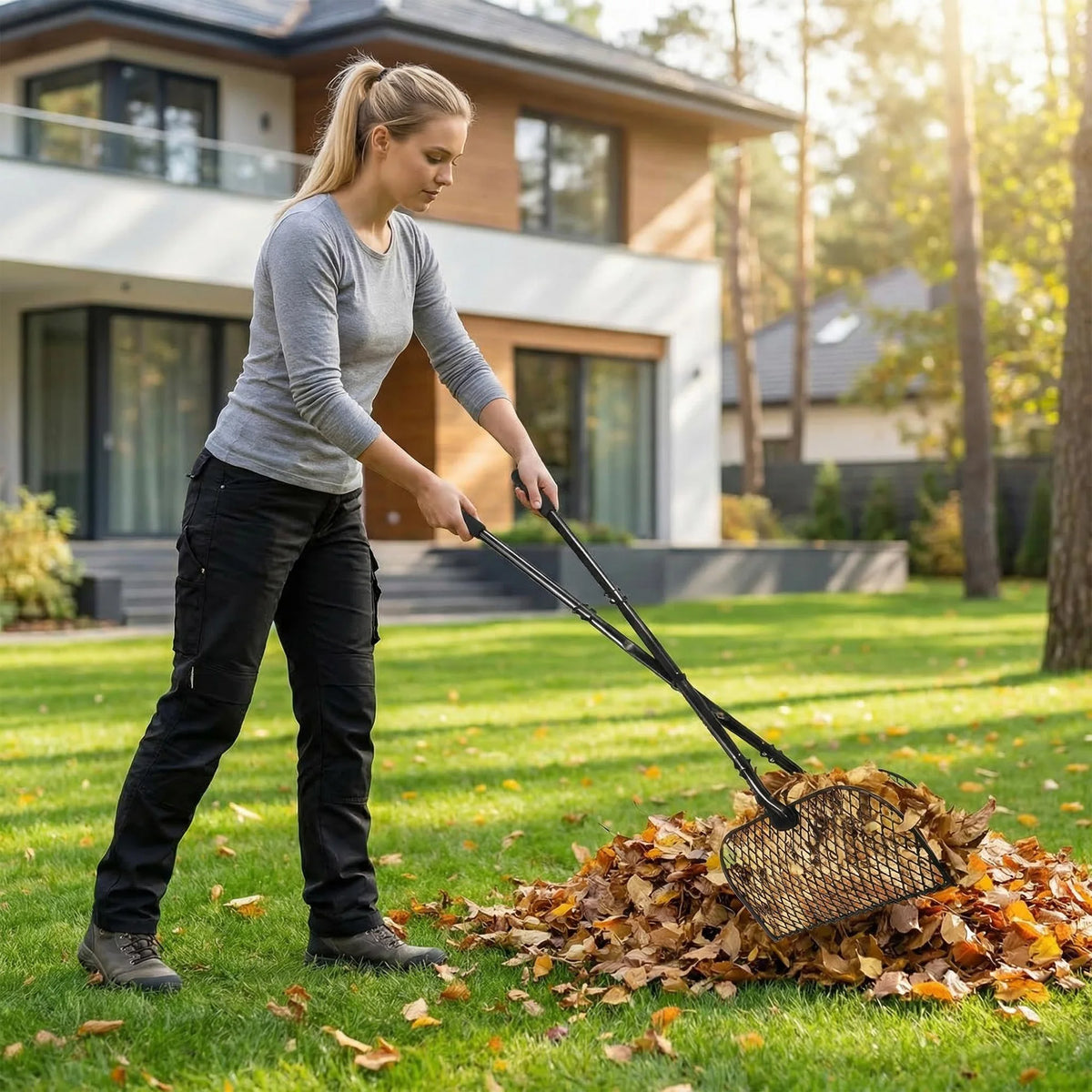HiMiss 2 Pack Heavy Duty Metal Leaf Grabber Set – Long Telescopic Handle, Durable Garden Shovel for Lawn, Patio, Yard Waste Collection