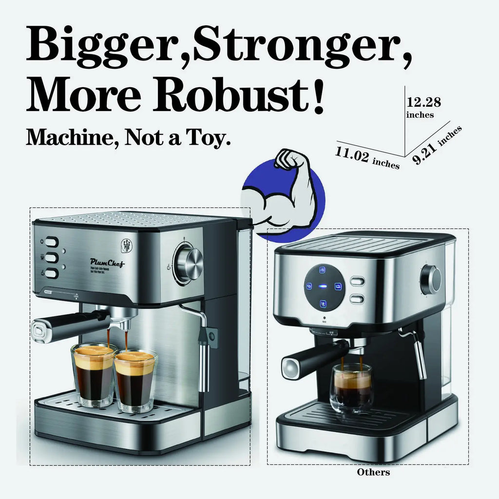 Plum Chef Espresso Machine 20 Bar Professional Compact Homehold Coffee Espresso Maker with Milk Frother Steam Wand 54oz Water Tank Low Noise and Fast Coffee Machine