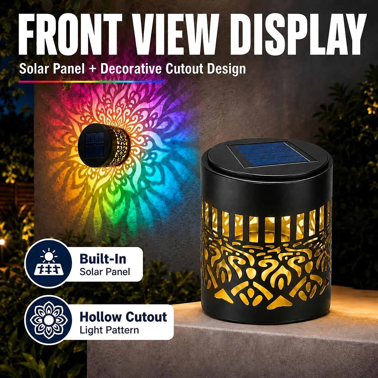 1/2 piece outdoor solar table lamp, mandala perforated pattern colored light changing wall lamp, solar landscape lamp projection, suitable for garden columns, terraces, backyards decoration and Christmas sunlight decoration,