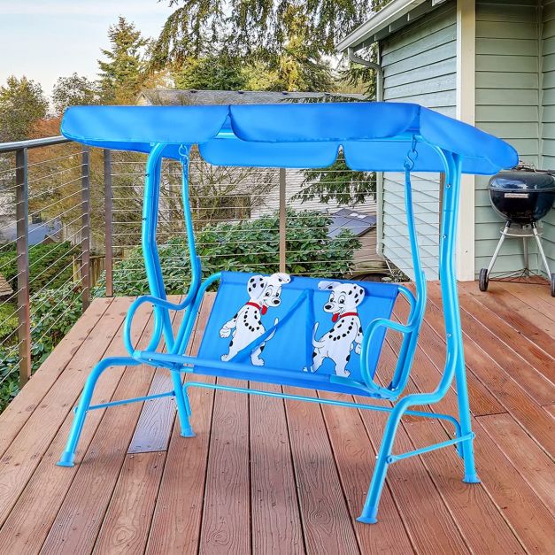 Outdoor Kids Patio Swing Bench with Canopy 2 Seats